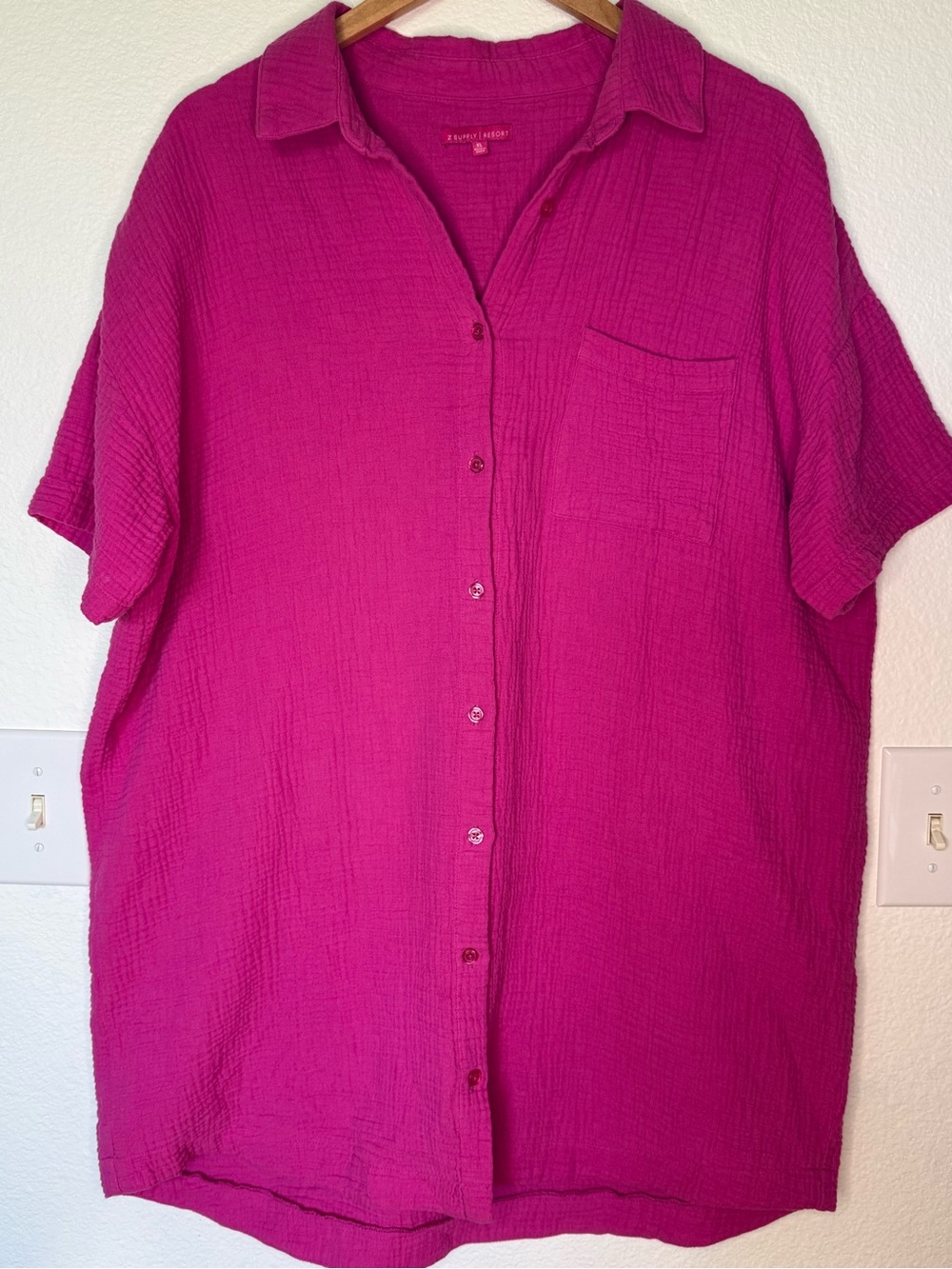 Z Supply Resort Pink Cotton Gauze Button Up Shirt/Dress Short Sleeve Women’s XL